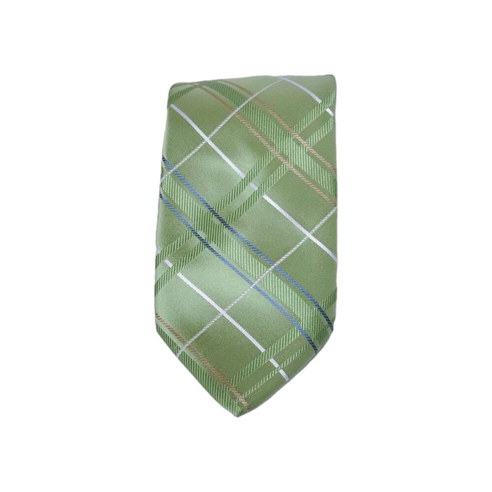 Bloomingdale's 100% Silk Green Blue White Plaid Men's Neck Tie
